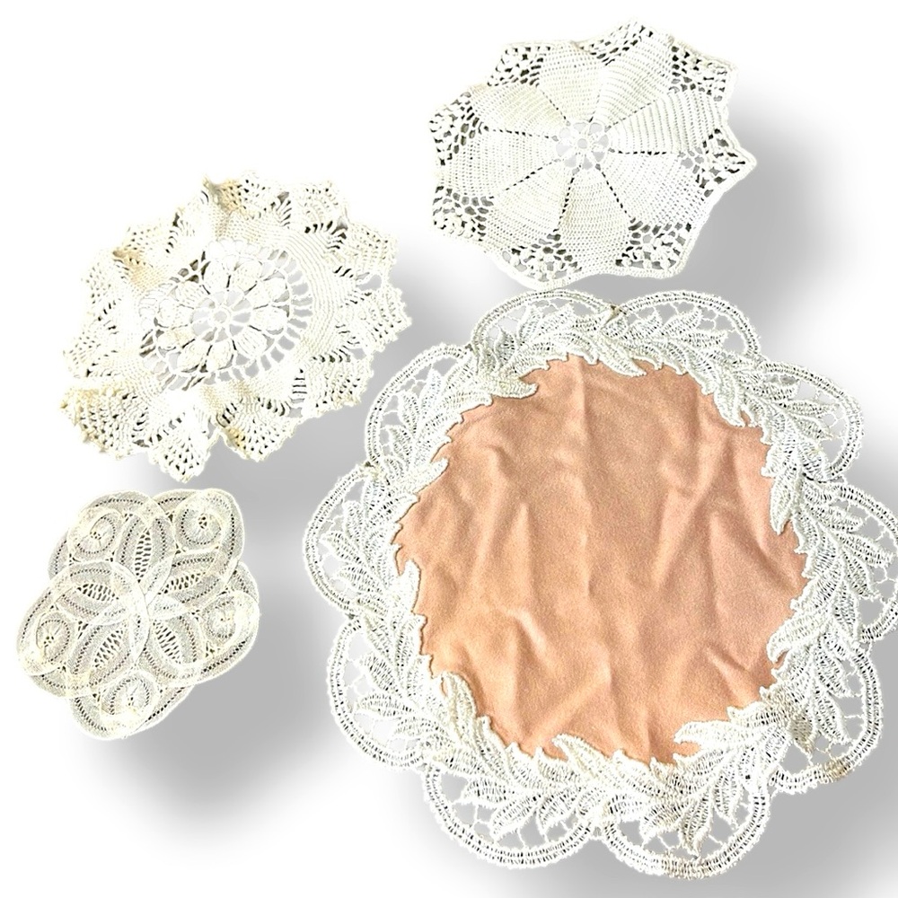 Vintage Handmade Crochet Doilies Set Lace Round Table Accents Boho Decor